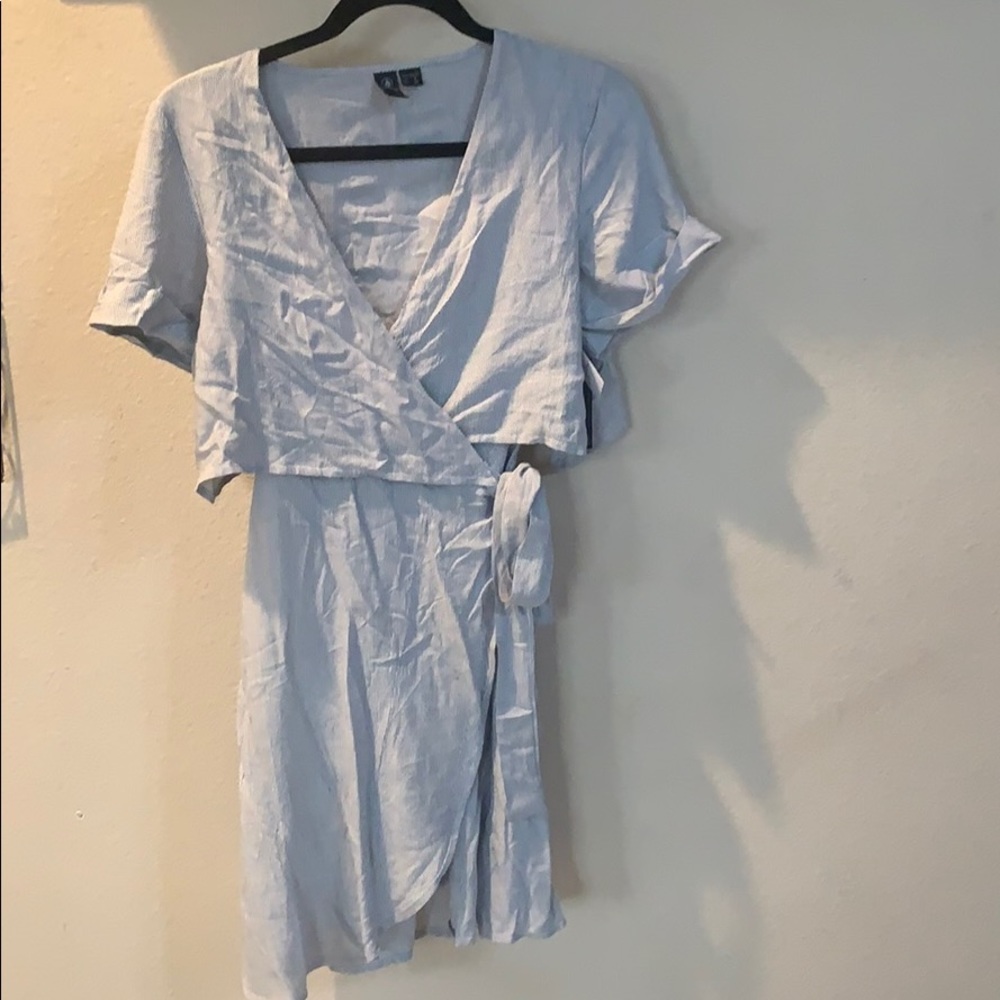 Volcom blue and white striped wrap dress